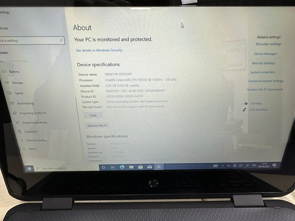 HP Laptop 2 in 1 ProBook Touch Screen x360 4GB RAM 128GB SSD 11.6" Win 10 Pro - Image 3 of 4