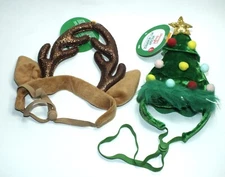 Dog 2 Hats Merry & Bright Brand Holiday Pet Headpiece Reindeer Christmas Tree L