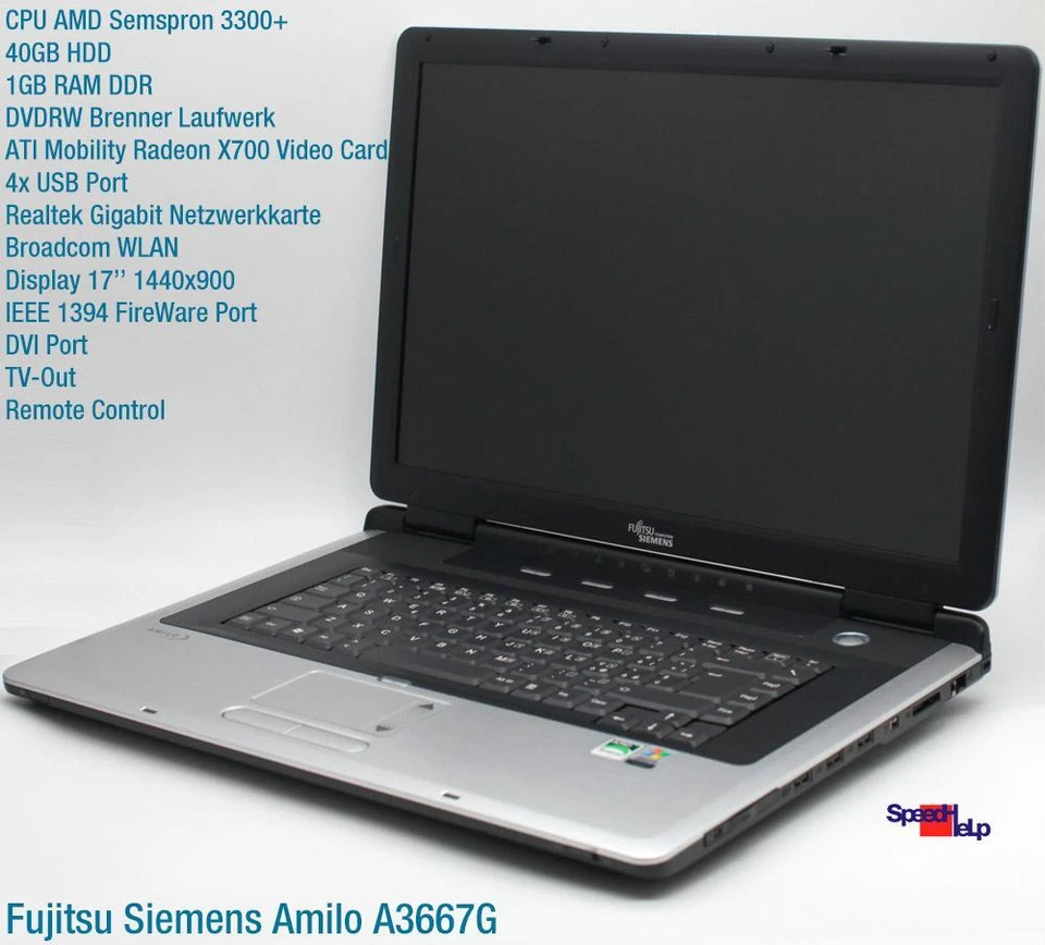 Notebook Fujitsu Siemens Amilo A3367G 40GB 1GB Ati Radeon X700 Tvout Windows XP - Immagine 2 di 4