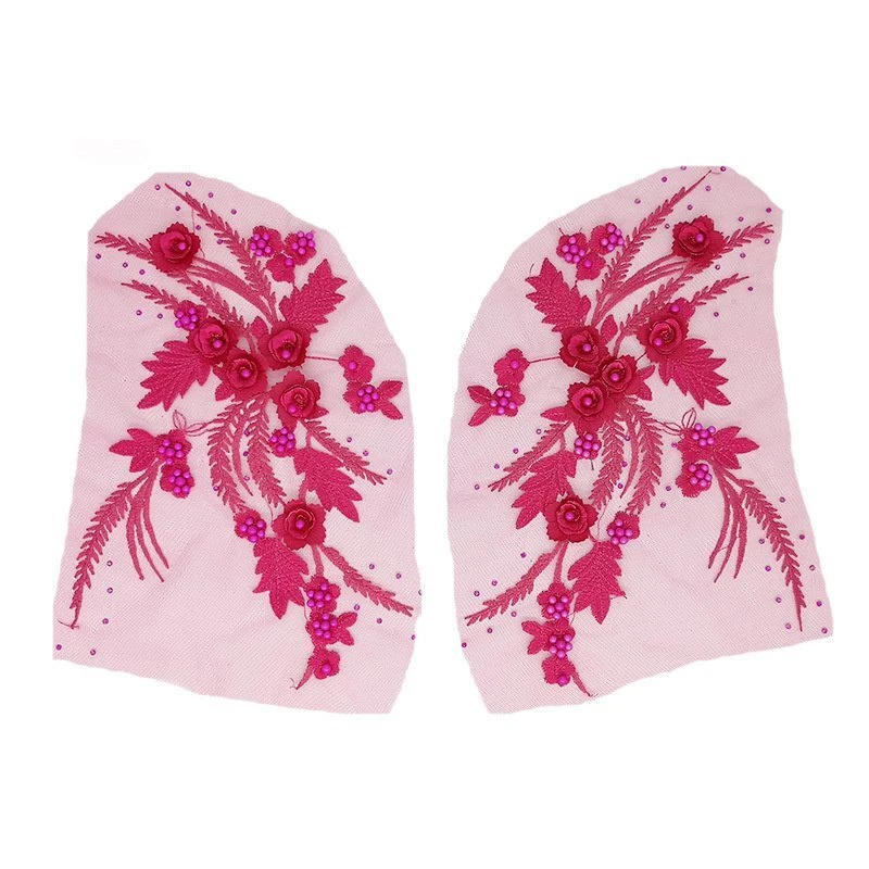 Bridal Applique Wedding Sew on Patches Lace Pearl Beaded 3 D Flower Embroidery - Image 3 of 4