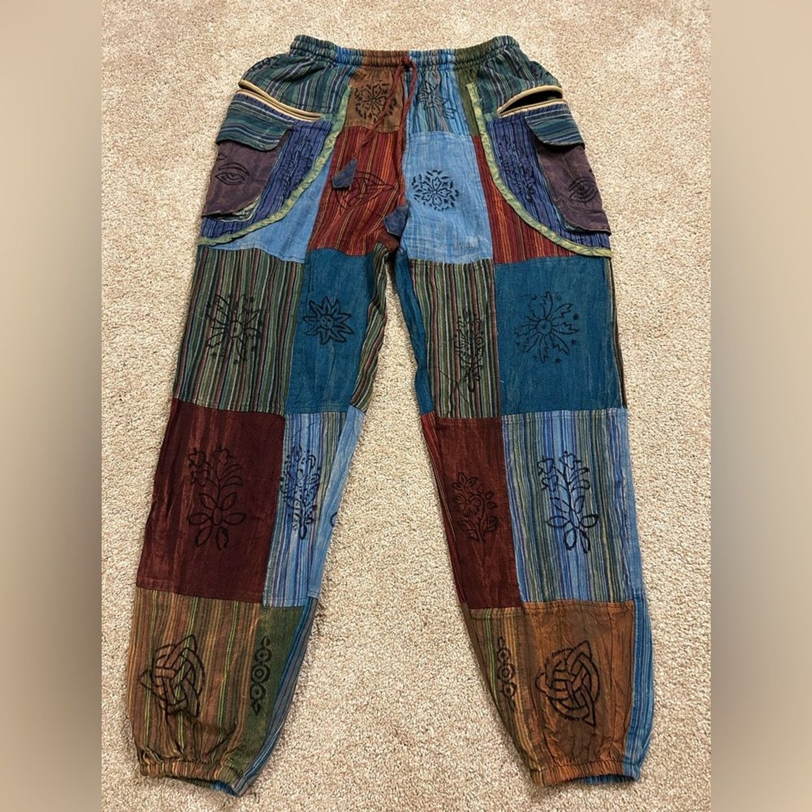 Hippie patchwork pants Cargo Drawstring Elastic w… - image 3