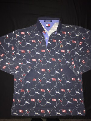 Vtg Rare Tommy Hilfiger All Over Print Flag Button Up Shirt