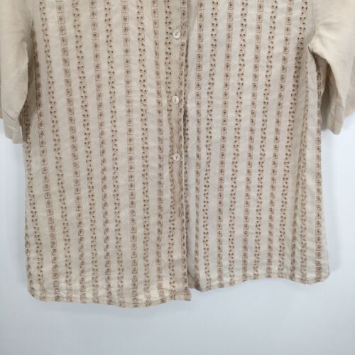 Rene Margo Plus Top Women's XXXL Beige Blouse Button Up Short Sleeve - Picture 5 of 8