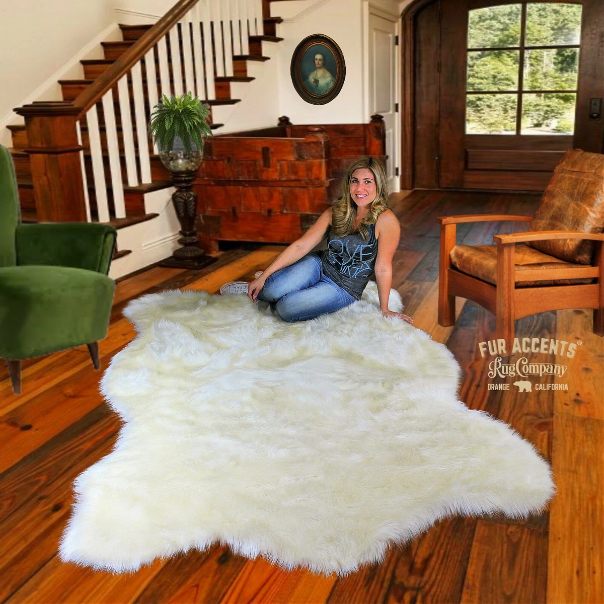 Delightful Polar Bear Rug Lush Shag Faux Fur Bonded Suede Lining Made in USA
