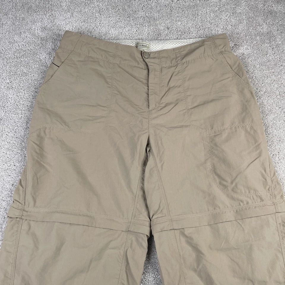 Pantalones LL Bean para mujer 14 color caqui tostado convertible cremallera senderismo escalada nailon Foto 2 de 4