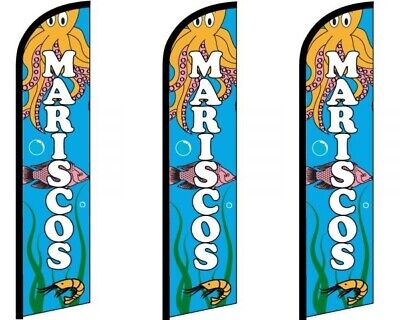 Mariscos Welcome King Windless Swooper Flag Sign Kit With Pole and Ground Spike Pack of 2 