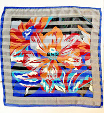 Vintage CWT Scarf Multicolour Polyester Made In Italy Floral Stripes Square 35  