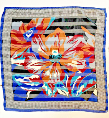 Vintage CWT Scarf Multicolour Polyester Made In Italy Floral Stripes Square 35 