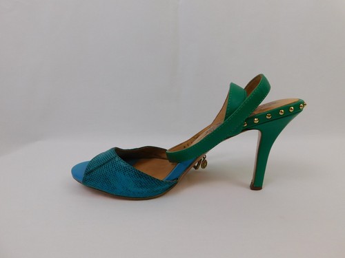LINEA ROSA | SIZE 36 (5 AU/US) Leather Blue Green Peep Toe High Heels - Picture 9 of 12