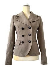H M Women's Tan Heather Double Breasted Soft Jacket Blazer Pockets Lined Size 6