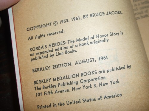 Vintage War Paperback KOREA’S HEROES by Bruce Jacobs/Berkley 1961 - Picture 2 of 3