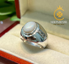 "Natural Australian Opal in Handcrafted Sterling Silver Ring Engraved Design"