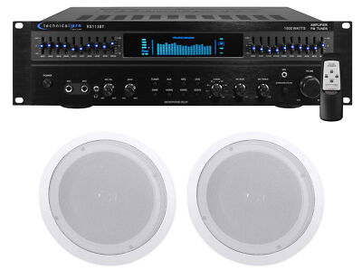 Technical Pro RX113 1500w Home Theater Amplifier Receiver+2) 8'' Ceiling Speakers
