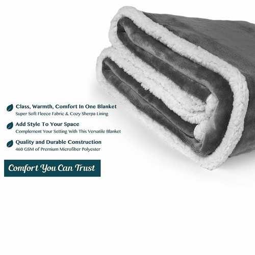 Sherpa Throw Blanket Solid Fleece Bed Blanket Plush Soft Warm Fuzzy Reversible - Picture 17 of 80