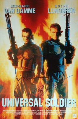 Poster Universal Soldier 30x40 Signé Van Damme Et Lundgren - Authentique + COA