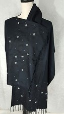 Black Embroidered Fringe Scarf Wrap Piano Shawl
