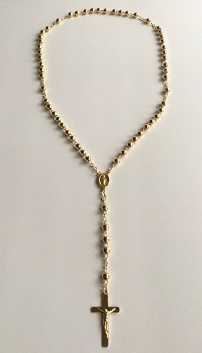 18k Gold Over Solid 925 Sterling Silver Italian Rosary 24”-6mm / Rosario plata - Picture 4 of 8