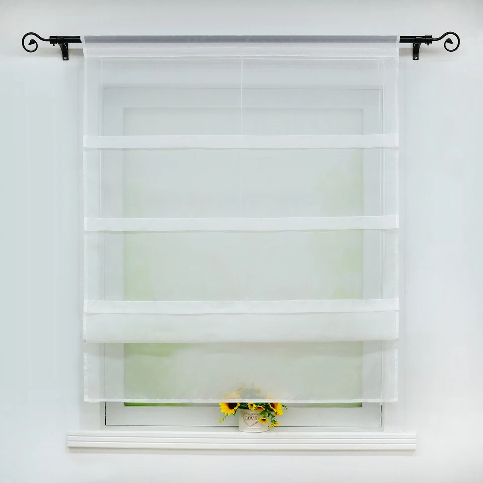 Raffrollo mit Tunnelzug Raffgardinen Küche Fenstergardine Weiß Modern Wohnzimmer - Bild 2 von 4