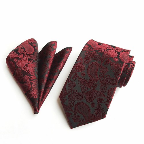 Mens Paisley Floral Tie Jacquard Woven Silk Necktie Pocket Square Handkerchief - Picture 38 of 56