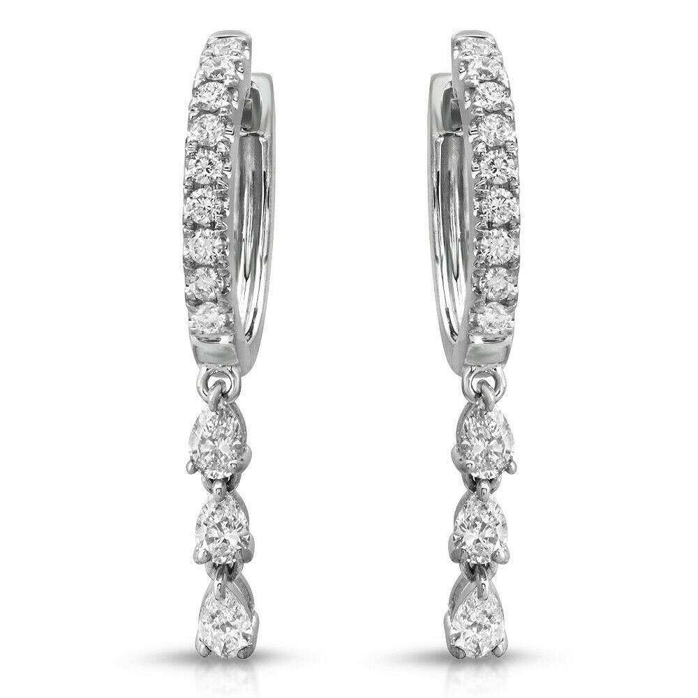 Fine 18K White Gold 0.99 Ct Natural Diamonds Drop Dangle Earrings