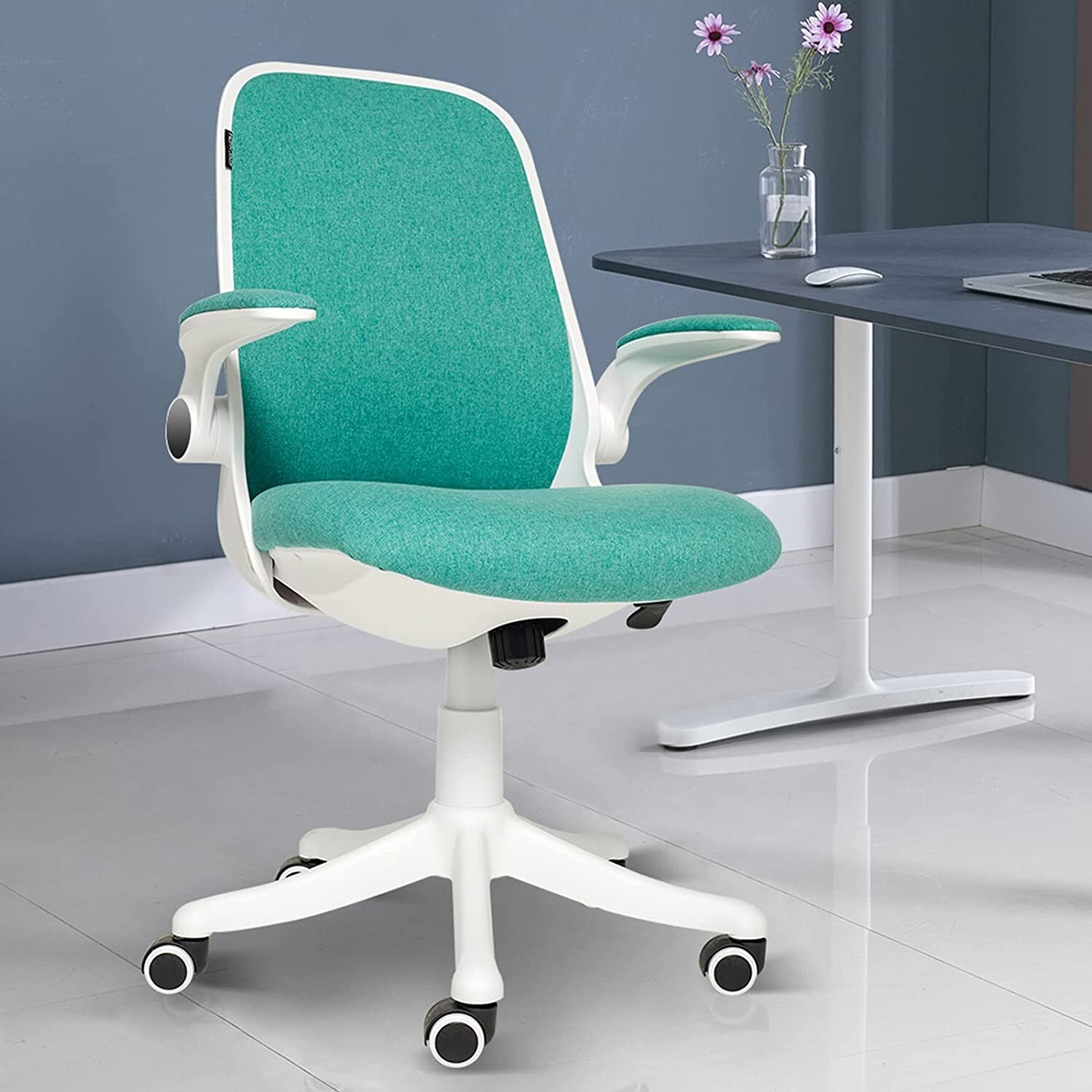 Home Office Chair Ergonomic Desk Chair Rocking Filp up Armrest Swivel Green Seat