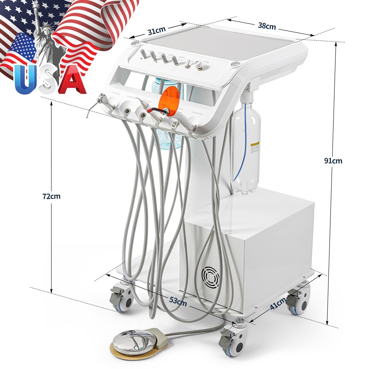 Dental Portable Cart Delivery Unit with Air Compressor LED Curing Light Scaler