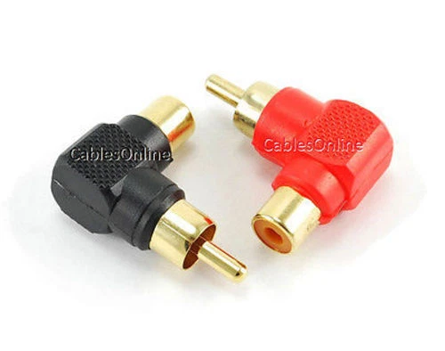 10-PACK Red/Black RCA Male Plug to RCA Female Right Angle Adapter,  AV-A11RK - Image 2 of 3