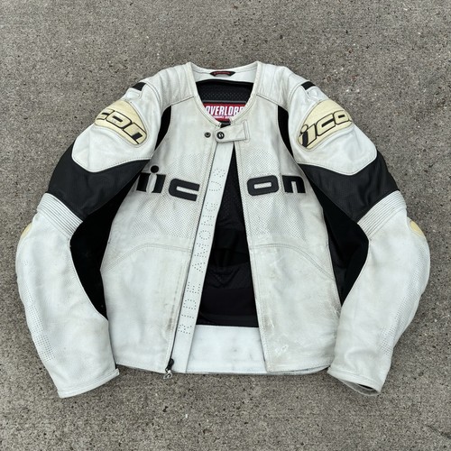 Icon Mens Leather Motorcycle Jacket Overlord Prime Hero 2XL Armored Patina Worn