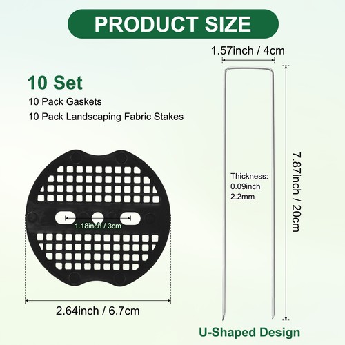 10-Set Landscape Staples, 0.09" x 8" Staples with Gaskets [Silver Tone, Black] - Afbeelding 3 van 7