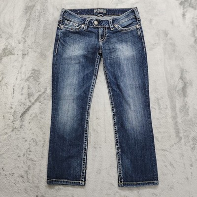 Silver Jeans Womens W29 Blue Dark Wash Tuesday 16 1/2'' Capri Low Rise Stretch