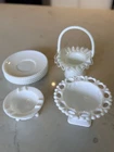 Vintage Milk Glass Assorted Lot, Saucers, Ashtray, Basket & Candy Dish