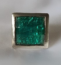 Ring ~ Turquoise Colour Square Front ~ Steel Metal Band ~ UK Size P (adjustable)