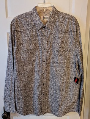 Starr Western Wear Shirt Mens XXL Brown/Beige Pearl-Snap L/S Cowboy Flip Cuffs