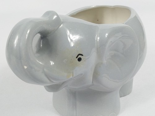 Vintage Ceramic Elephant Planter Bowl Gray Elephant Figurine Mid Century
