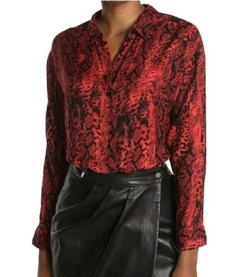 Bash Women's Red Animal Print Long Sleeve Button Down Shirt Size 2