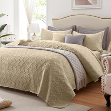Full/Queen Quilt Set 3 Pieces,Lightweight Beige Bedspread-90''x98'',Soft Micr...