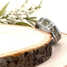 8mm Unisex Tungsten Ring Brushed Gold Carbon Fiber Inlay Stylish & Durable Band