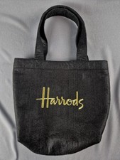 Harrods Black RPET Tote Bag Small Shopper Gold Embroidered Logo Eco Friendly 