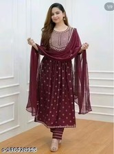 Embroidered Suit Set Women Ethnic Wear Daily, Party Wear Kurta Set Suit Set