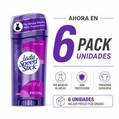 6 Pack - Lady Speed Stick Invisible Dry, Shower Antiperspirant Deodorant, 2.3oz