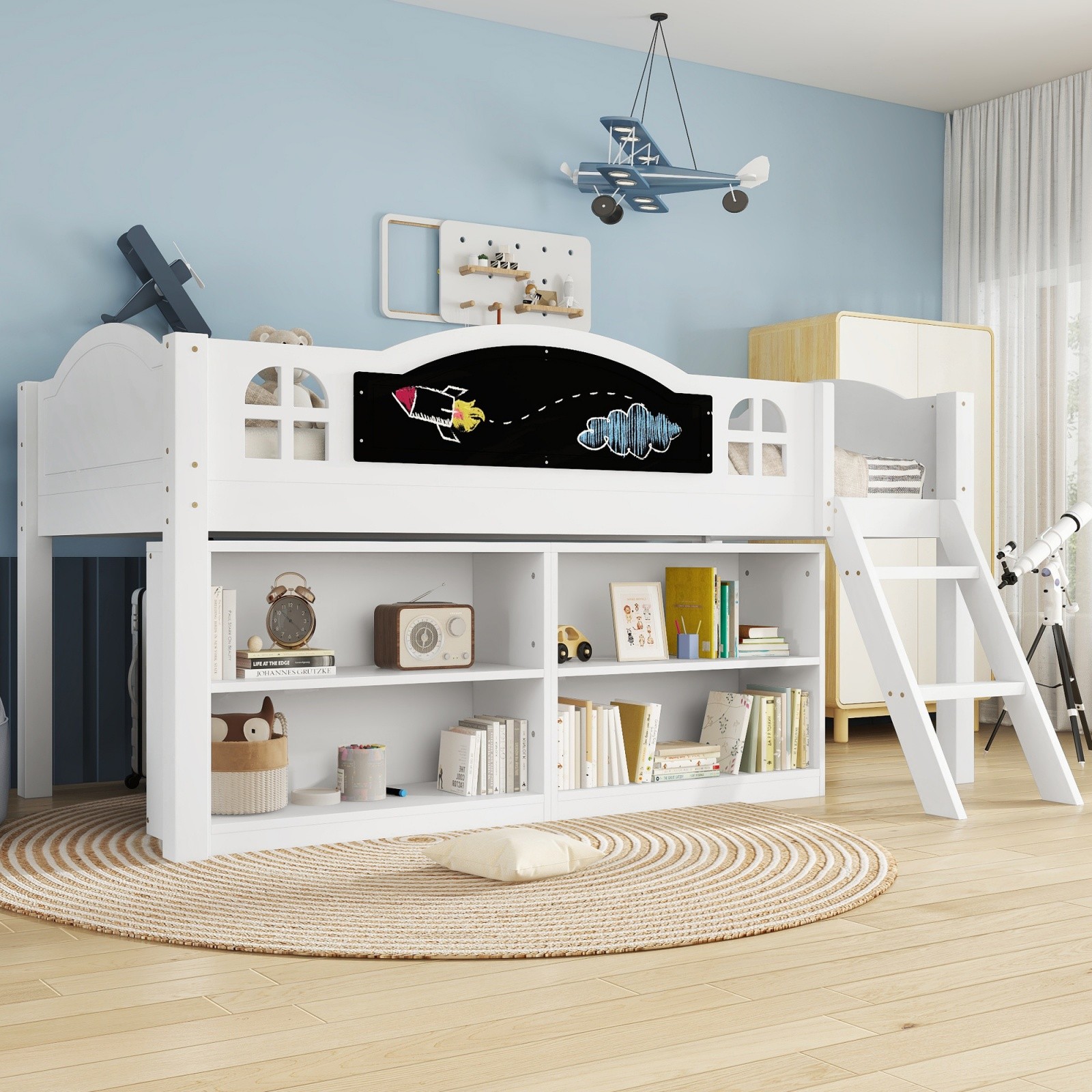 Lars Low Kids Mid-Sleeper Cabin Bed, Cuckooland Luxury Midsleeper Bed with Storage Drawers and Trundle Bed, Childrens Low Midsleeper Bed with Built in Storage 9 Mid Sleeper Bed With Storage, Cabin Bed Single Bed for Kids, Space Saving, White