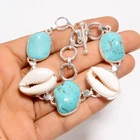Turquoise Cowrie Shells Gemstone 925 Silver Handmade Bracelet 6-8" ARB-1473