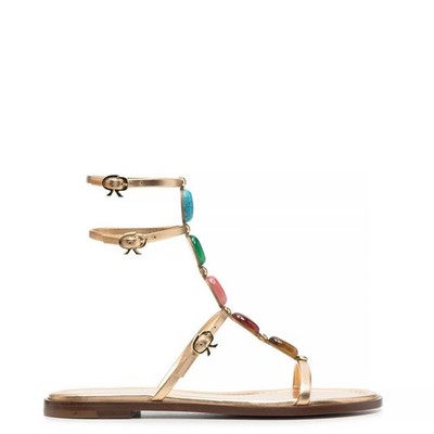 73296 authGIANVITO ROSSI gold leather 2023 SHANTI EMBELLISHED Sandals Shoes 38.5