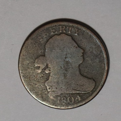 1804 Draped Bust Half Cent HC 1/2C Coin, Plain 4 no Stems