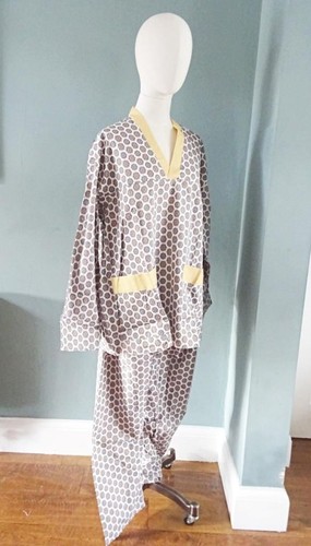 Vintage Mens Pajamas 1970s Keynote Green Mustard Geometric Patterned Unworn XL - Picture 3 of 23