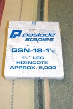 ~ Box Paslode 1-1/8" GSN 18 ga. Narrow Crown Staples appx. 5K Galvanized USA!  ~