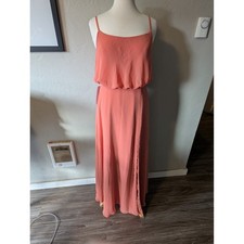 Azazie A line peach chiffon floor length dress sz 10 nwt