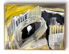 14"x11"  Abstract Original Art Expressionism Gold  Black Design Home Art