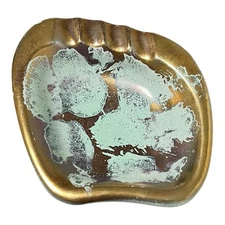 Fohr Keramik Germany Ashtray Aqua Turquoise Gold Handpainted Foreign MCM Vintage