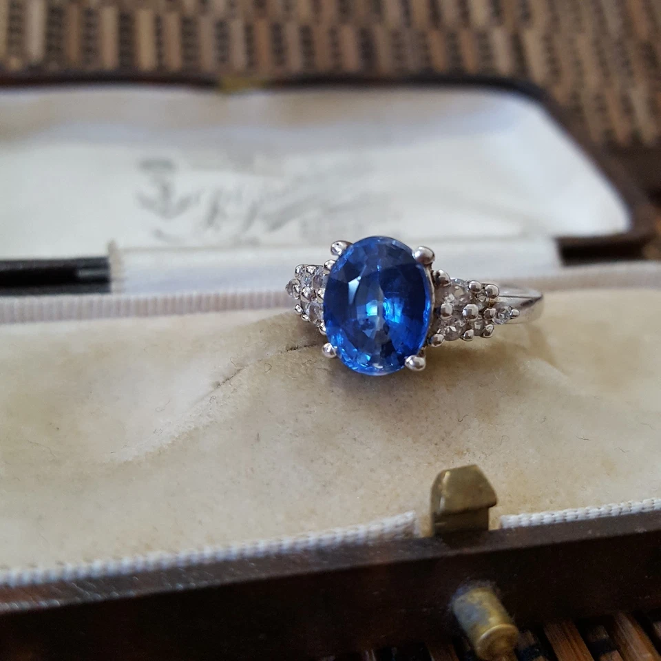 925 Пробы кольцо, сапфир синий кианит и топаз кольцо, размер N США 6,75  - Изображение 2 из 4